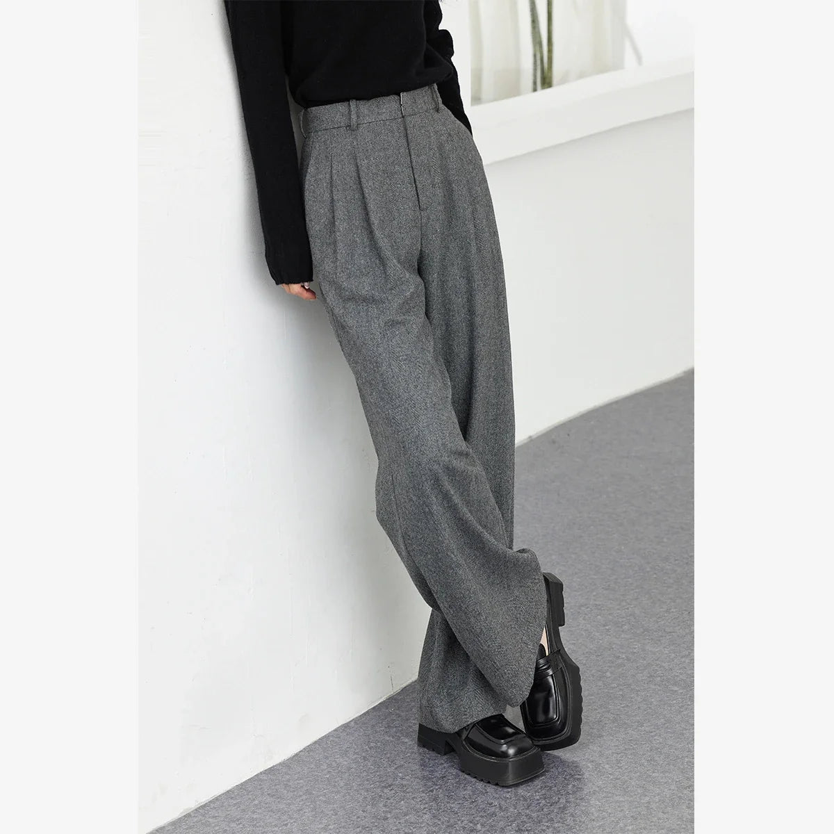 Pleat-Front Wide-Leg Trousers