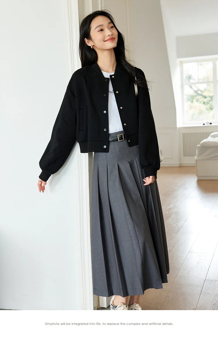Zip-Front Cropped Bomber Jacket