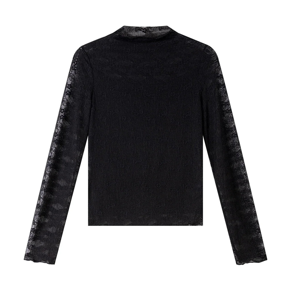 Lace-Sleeve Mock-Neck Top