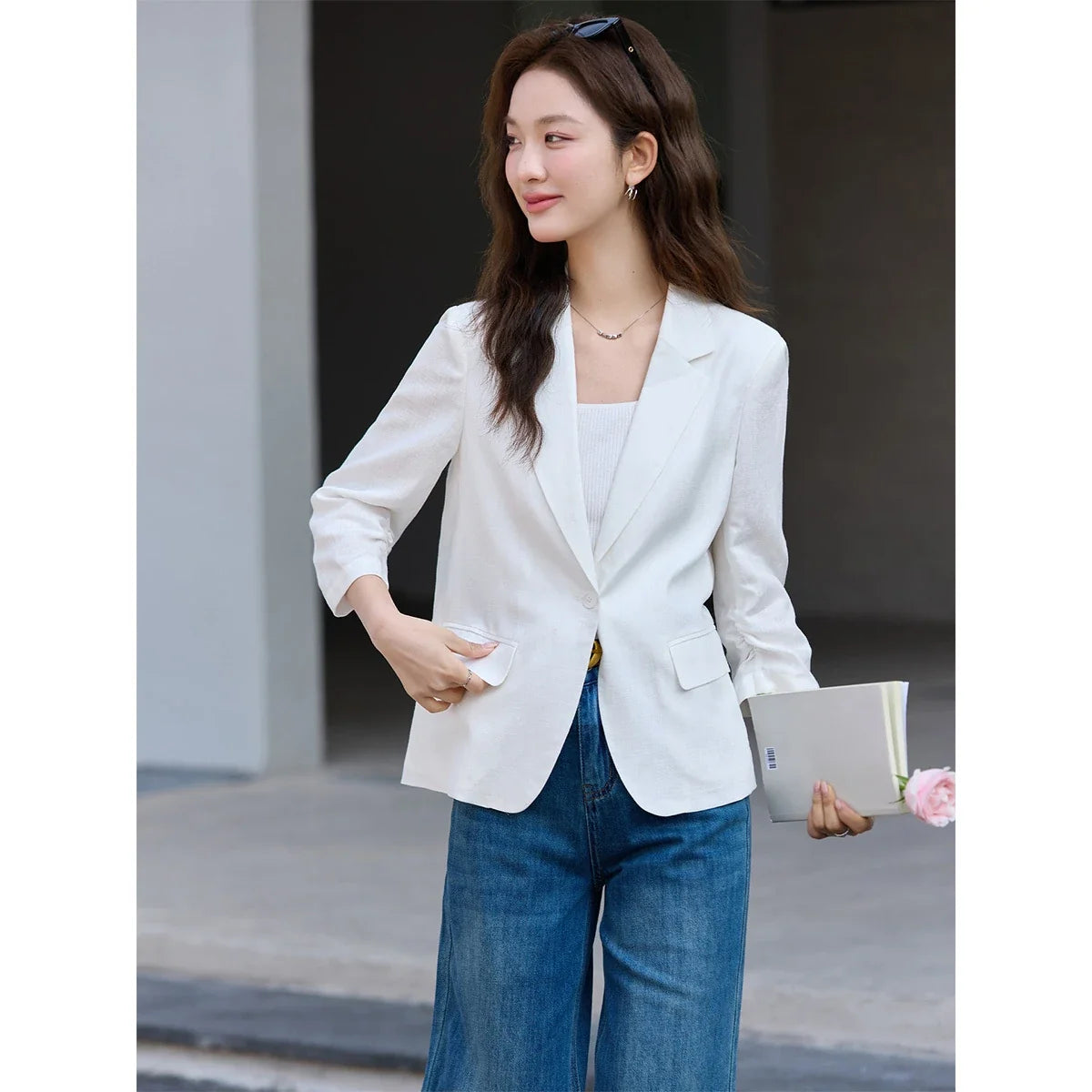 Three-Quarter-Sleeve Notched Blazer