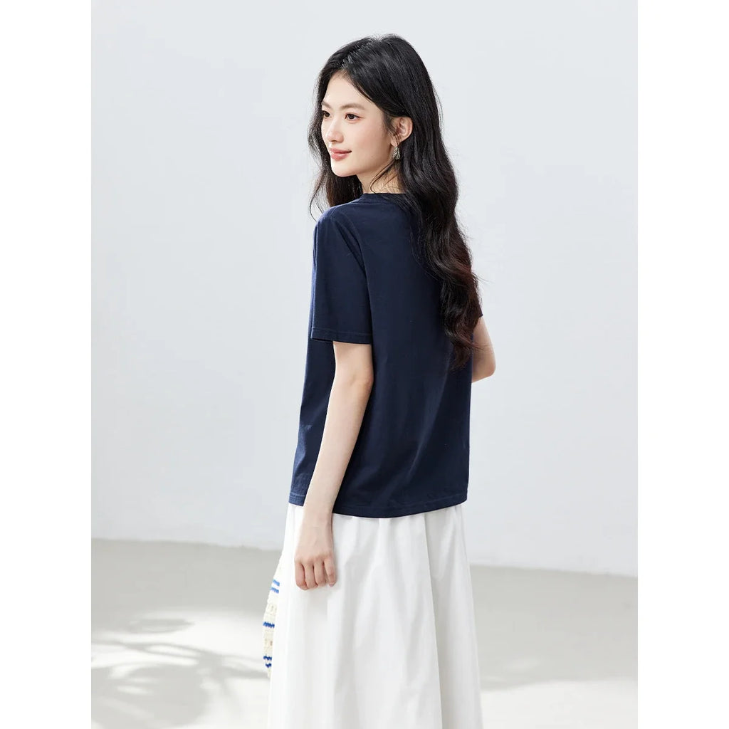 Floral Heart-Embroidered Crew-Neck Tee