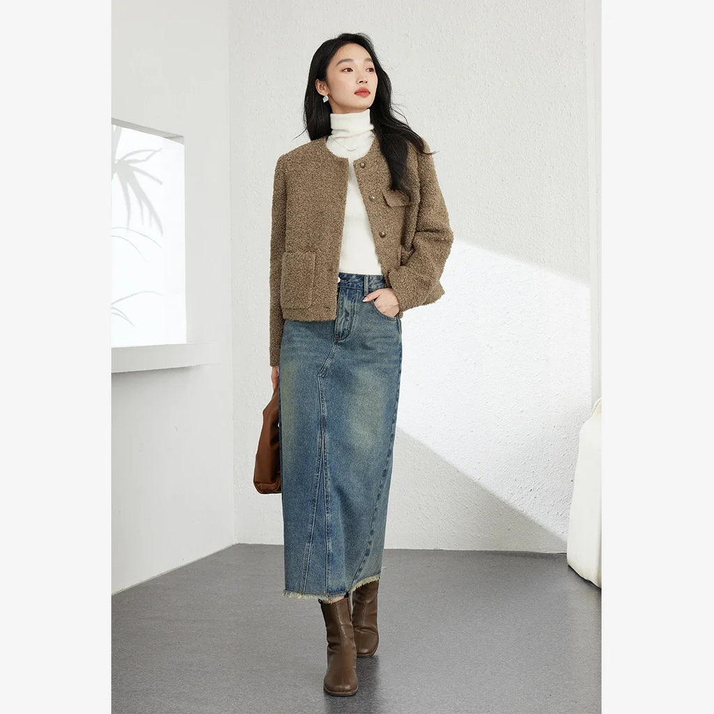 Patch-Pocket Collarless Cropped Jacket
