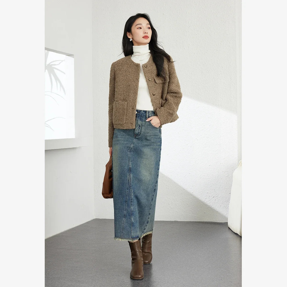 Patch-Pocket Collarless Cropped Jacket