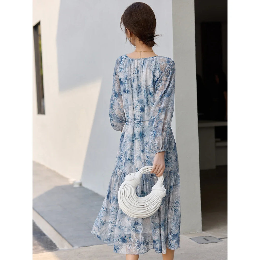 Watercolor Floral Belted Midi Dress