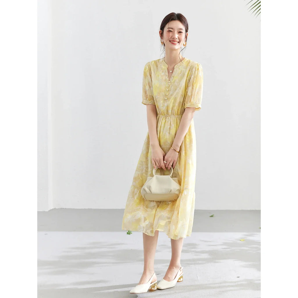 Floral Ruffle-Trim Midi Dress
