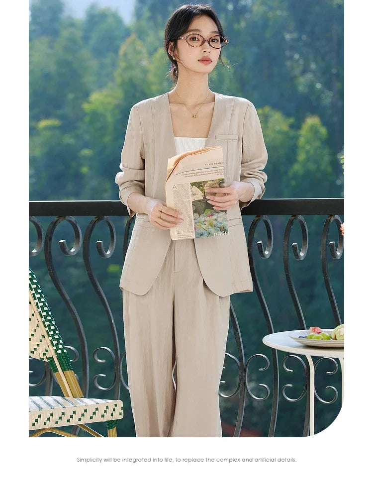 Deep-V Blazer Trouser Set