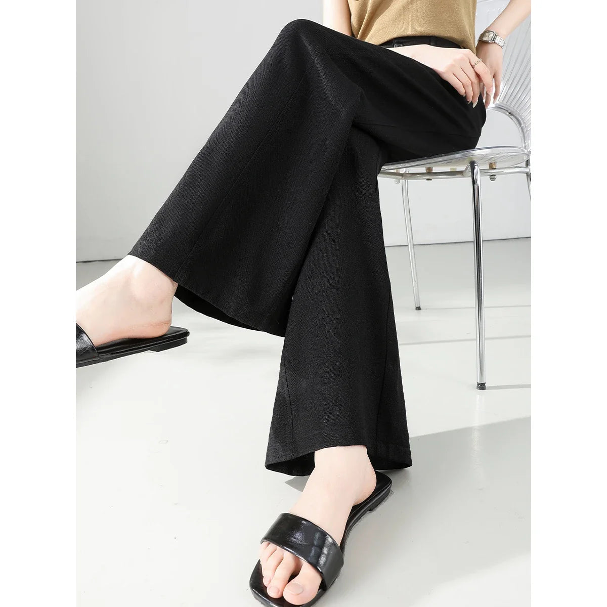Minimal Straight Wide-Leg Trousers