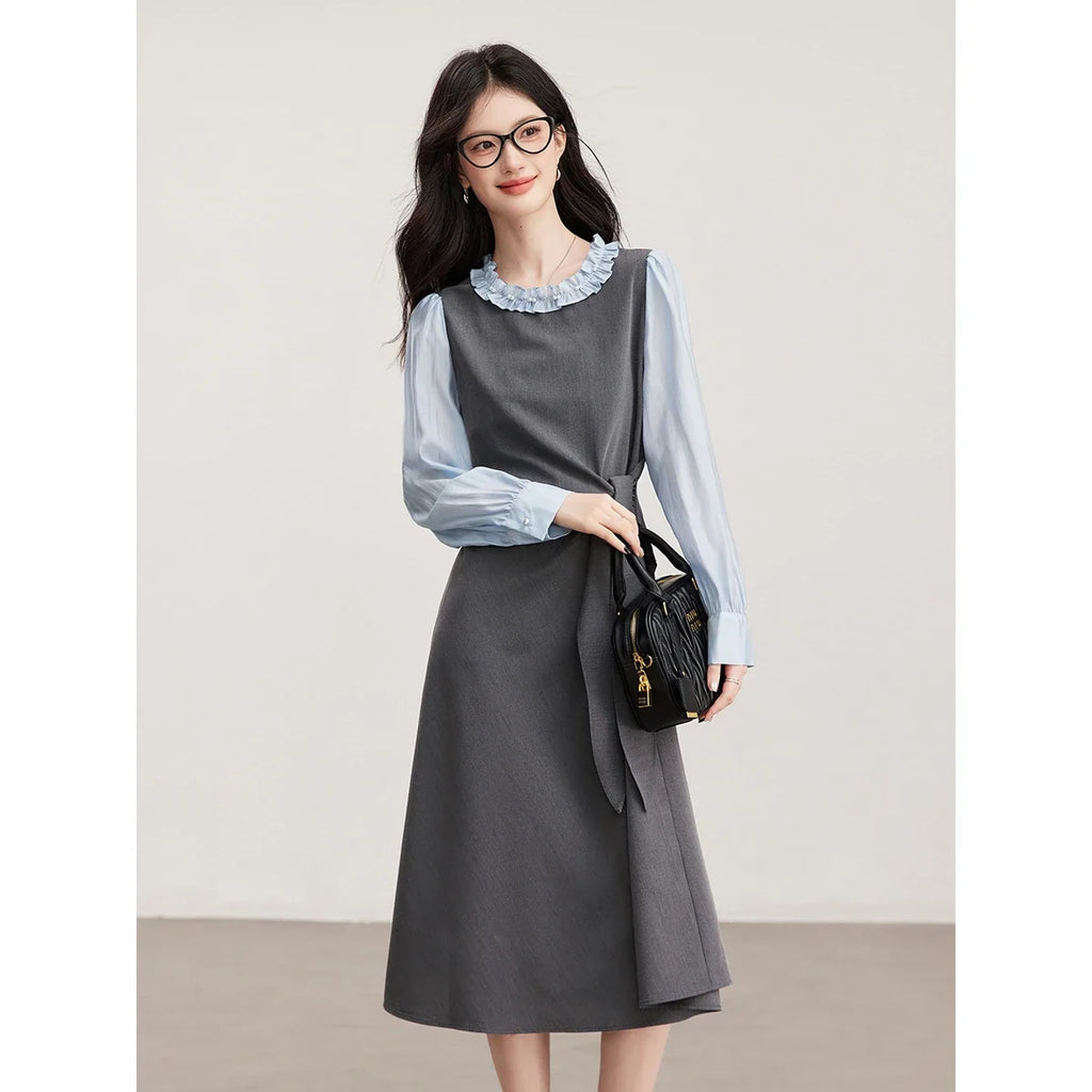 Bow-Waist Layered Midi Dress