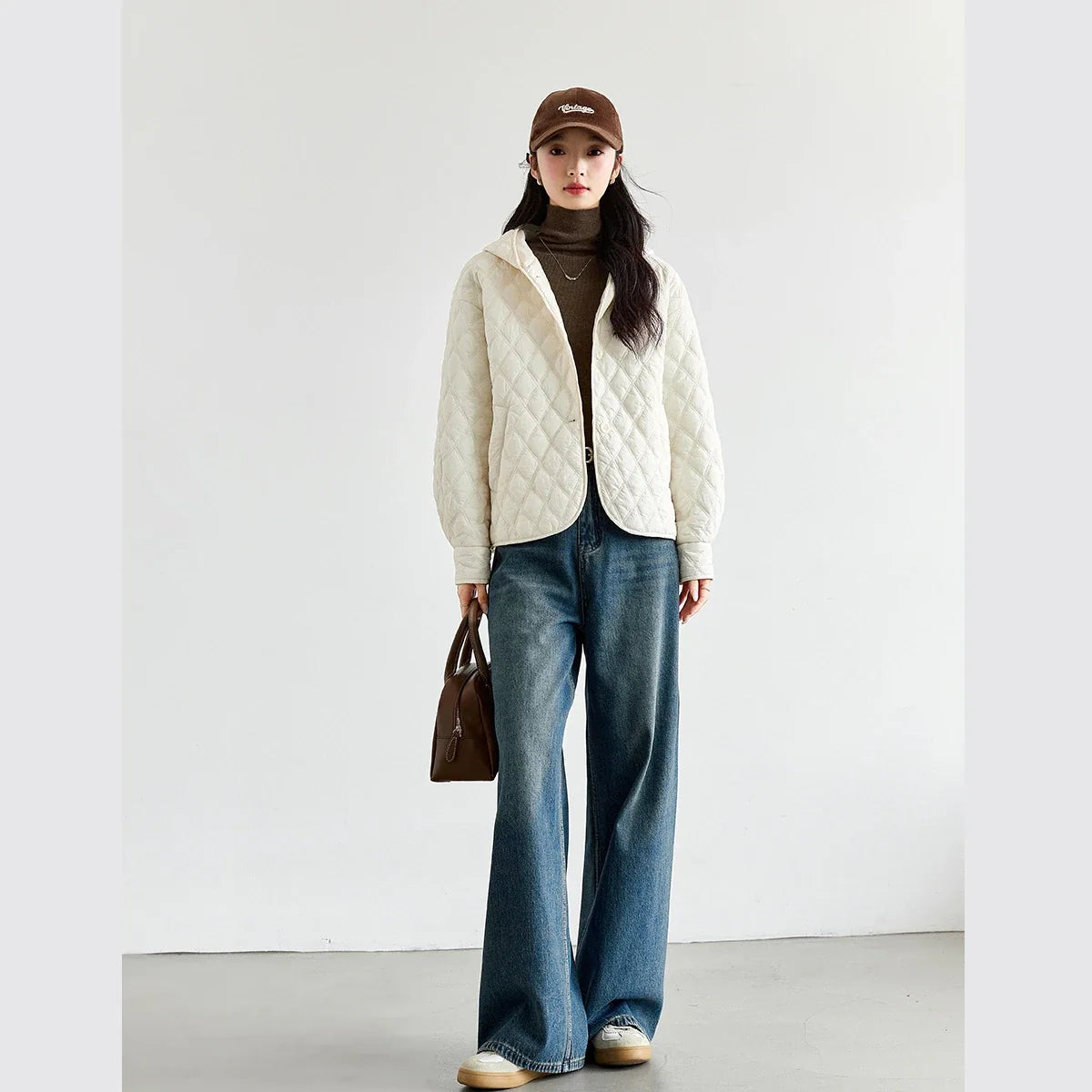 Quilted Hooded Button-Front Jacket