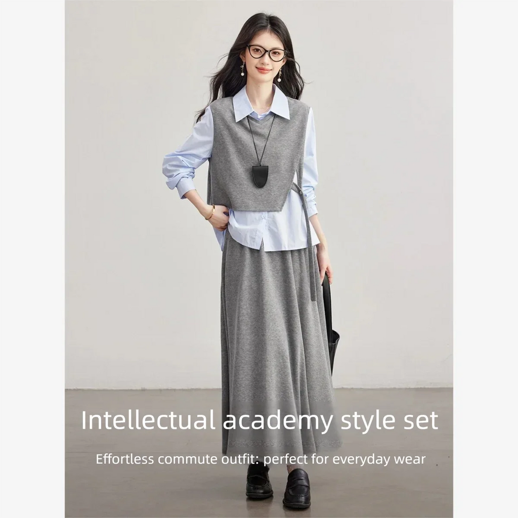 Layered Crop-Top and Pleated-Skirt Set