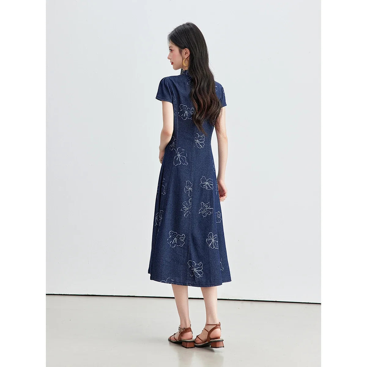 Floral Jacquard Frog-Button Midi Dress