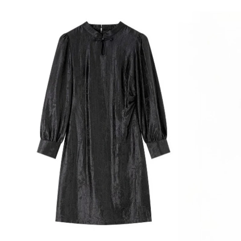 Jacquard Lantern-Sleeve Midi Dress