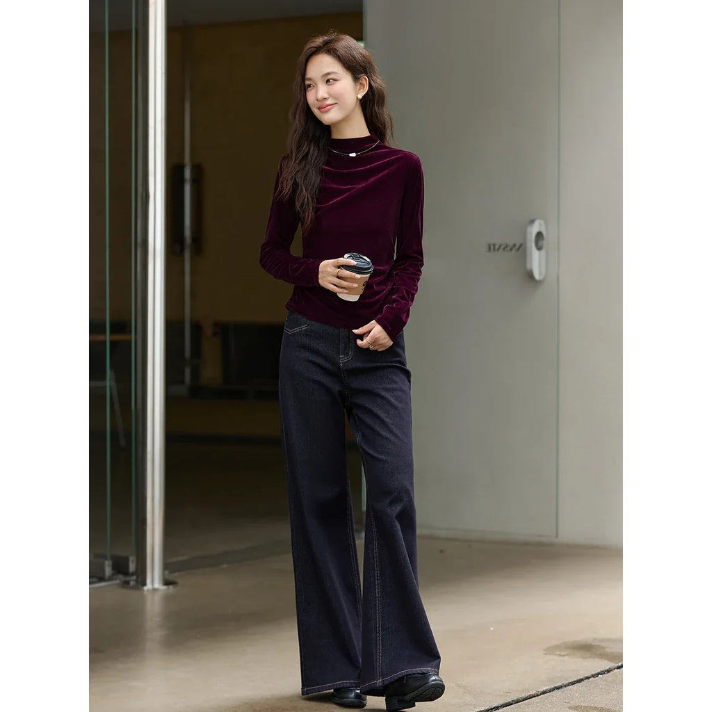 Velvet Ruched Mock-Neck Top
