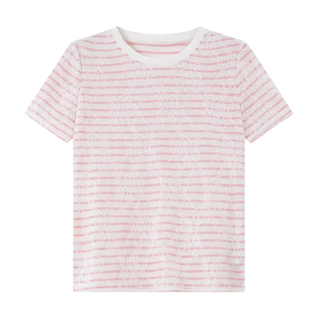Lace-Stripe Crew-Neck Tee