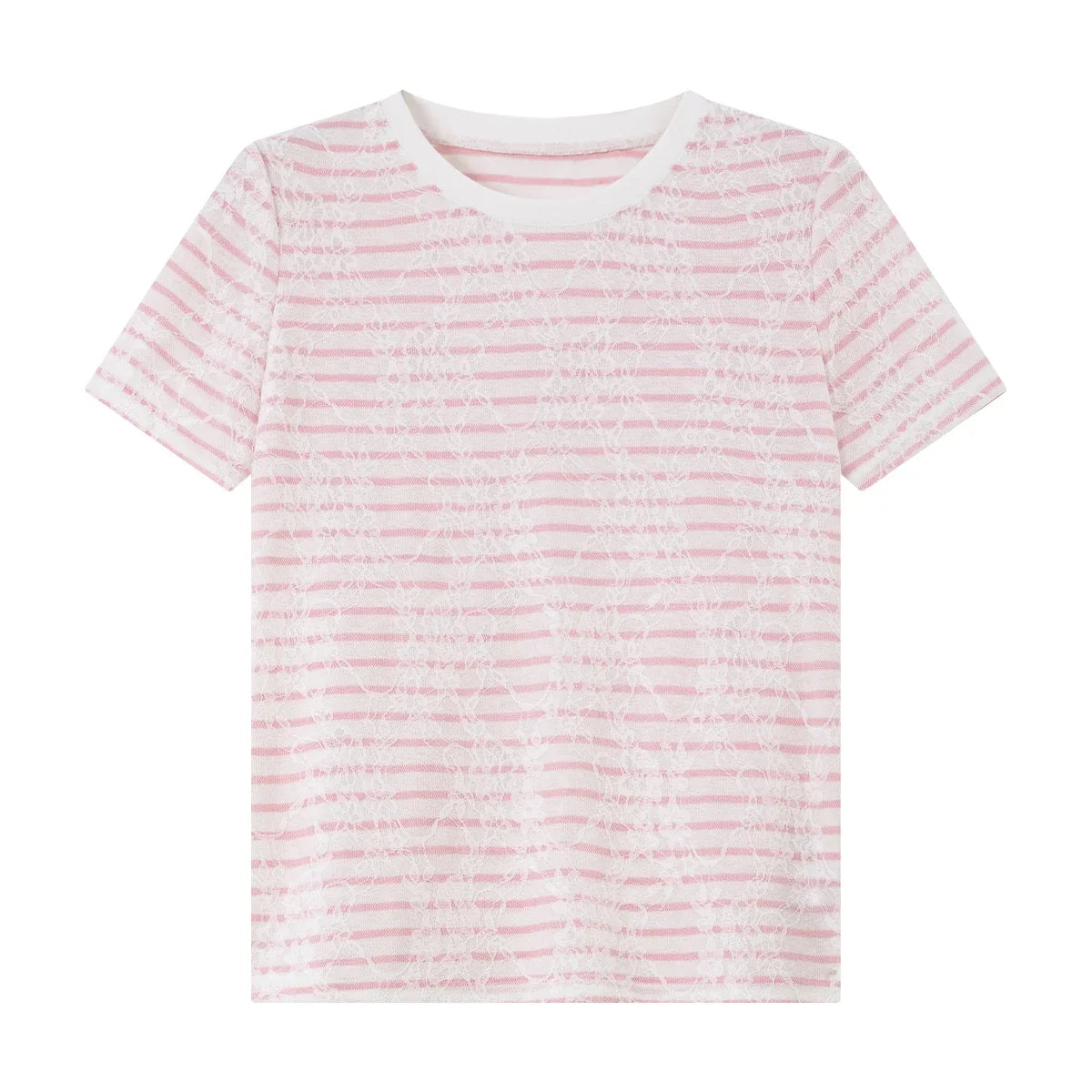 Lace-Stripe Crew-Neck Tee