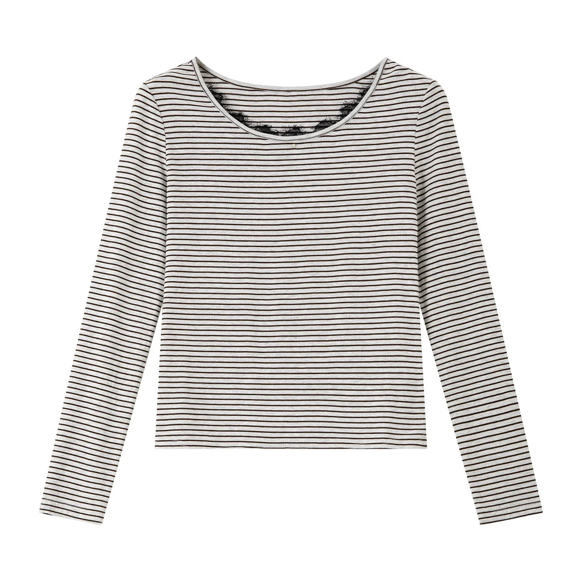 Striped Lace-Trim Long-Sleeve Tee